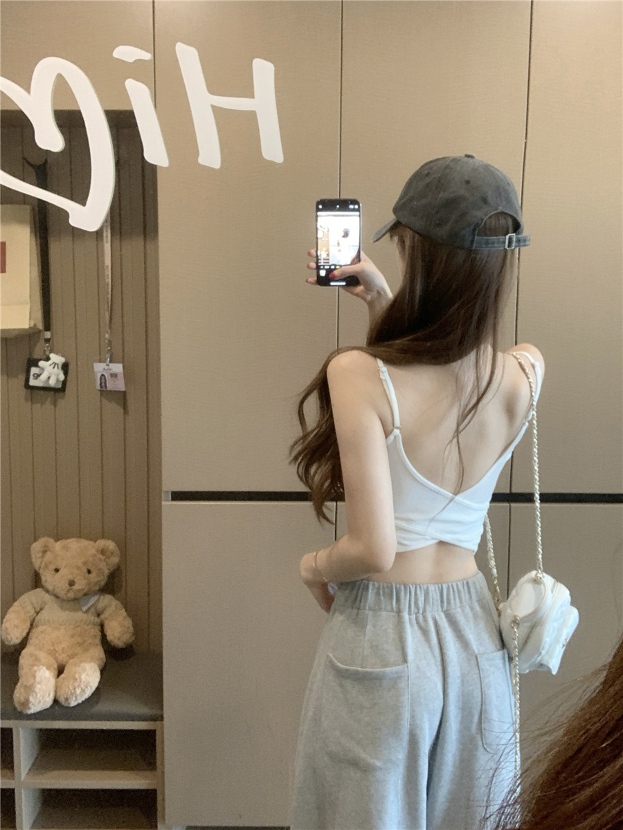 실사 감소되지 않음 핫걸 섹시함 백리스 캐미솔 벨트 가슴 패드 단색 다용도 캐주얼 운동 민소매 맨위