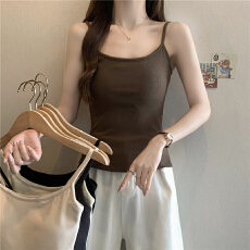 批发实拍不减 秋冬磨毛保暖吊带背心女带胸垫简约百搭内搭打底上衣