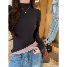 批发实拍不减 冬季新款加绒保暖半高领<b class='q'>打底衫</b>女百搭长袖中领上衣