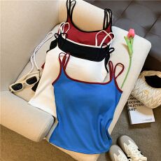 批发<b class='q'>实拍</b>不减 韩版撞色休闲吊带背心女带胸垫内搭外穿高弹无袖上衣