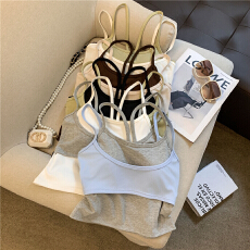 批发实拍不减 韩版假两件撞色吊带背心女带胸垫内搭外穿辣妹短款<b class='q'>上衣</b>