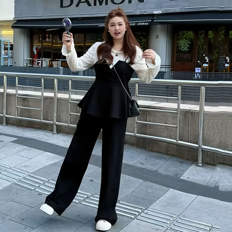 빅 사이즈 작은 대중 아니요 명중 섹션 페이크 레이어드 긴팔 셔츠 여성 의류 이른 봄 지방 mm 디자인 센스 쇼트 스타일 맨위