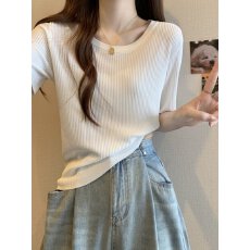 批发大码女2026夏装新款宽松洋气针织正肩短袖t恤微胖mm遮肚显瘦上衣