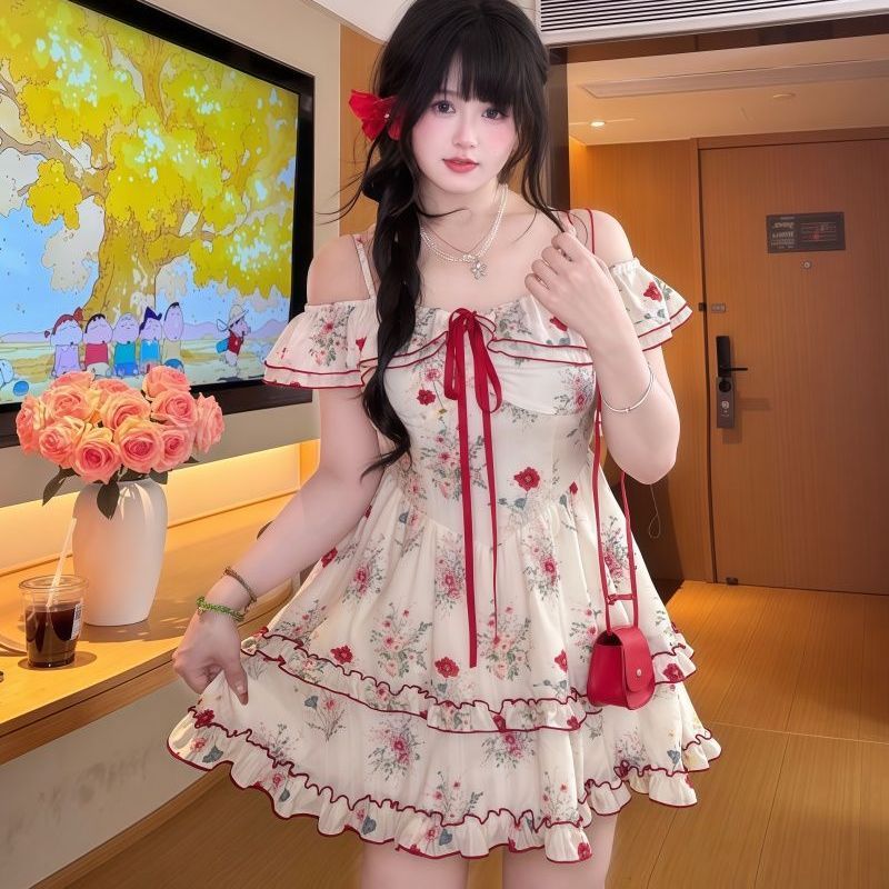 마이크로 지방 mm 프랑스식 무거운 작업 자수 허리 수축 슬림해 보이는 봄 한 마디 드레스 꽃무늬 슬립 달콤함 소녀 바람