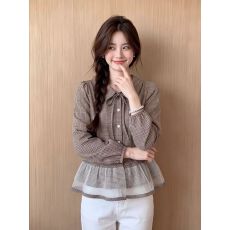 批发格子拼接气质百搭<b class='q'>衬衫</b>女2026秋季<b class='q'>新款</b>法式甜美时尚显瘦复古上衣