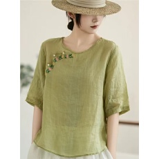 批发100%纯棉小衫女士<b class='q'>刺绣</b>薄款上衣2026夏季新款斜襟<b class='q'>衬衫</b>年轻款气质