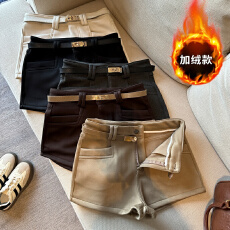 批发实拍 秋冬新款韩版简约纯色修身加绒休闲短裤女