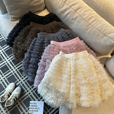 批发实拍 少女感多巴胺色彩蓬蓬<b class='q'>网纱</b>半身<b class='q'>裙</b>松紧高腰A字短<b class='q'>裙</b>女