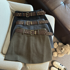 批发实拍 秋冬新款毛呢半身裙格子高腰短裙女