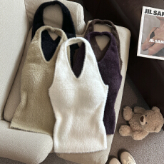 实拍 针织水貂毛背心女带胸垫内搭外穿打底无袖挂脖上衣保暖秋冬