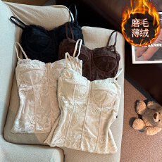 批发实拍 法式磨毛薄绒秋<b class='q'>冬</b>款吊带背心女带胸垫鱼骨胸衣内衣保暖背心