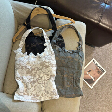 批发实拍2026春夏新款甜辣妹女蕾丝提花蝴蝶结吊带背心带胸垫挂脖上衣