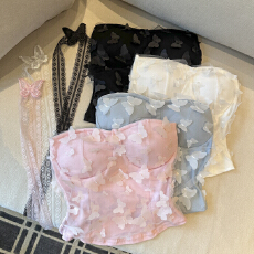 批发实拍辣妹风吊带背心女2026春季新款蝴蝶结装饰纱网设计性感小上衣