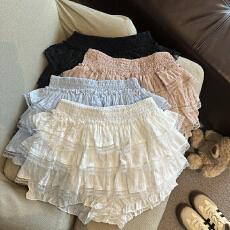 批发实拍 多巴胺2026春夏蕾丝拼接蛋糕裙防走光松紧高腰裙裤女