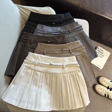 批发实拍 2026春夏新款学院风高腰百褶<b class='q'>半身</b>裙女小个子A字<b class='q'>短裙</b>配腰绳