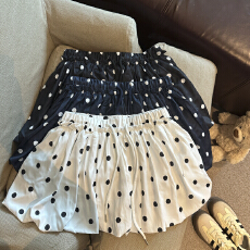 批发实拍2026春夏韩系时尚百搭减龄俏皮洋气波点<b class='q'>花苞</b><b class='q'>裙</b>抽绳遮跨短<b class='q'>裙</b>女