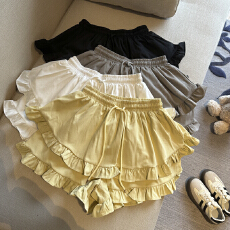 批发实拍 高腰小个子蓬蓬<b class='q'>短裤</b>女2026春夏休闲荷叶边甜美显瘦蛋糕<b class='q'>短裤</b>