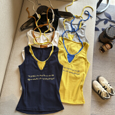 批发实拍 2026春夏韩系简约撞色假两件字母印花<b class='q'>吊带</b><b class='q'>背心</b><b class='q'>女</b>