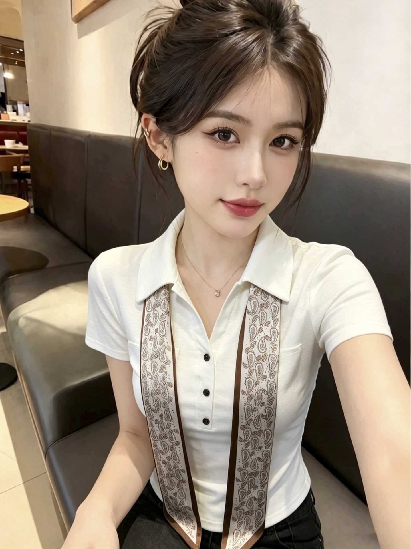 실사 2026 여름 드레스 새로운 POLO 칼라 반팔 티셔츠 여성 벨트 어깨 패드 몸매 가꾸기 슬림해 보이는 쇼트 스타일 맨위 경기 스카프
