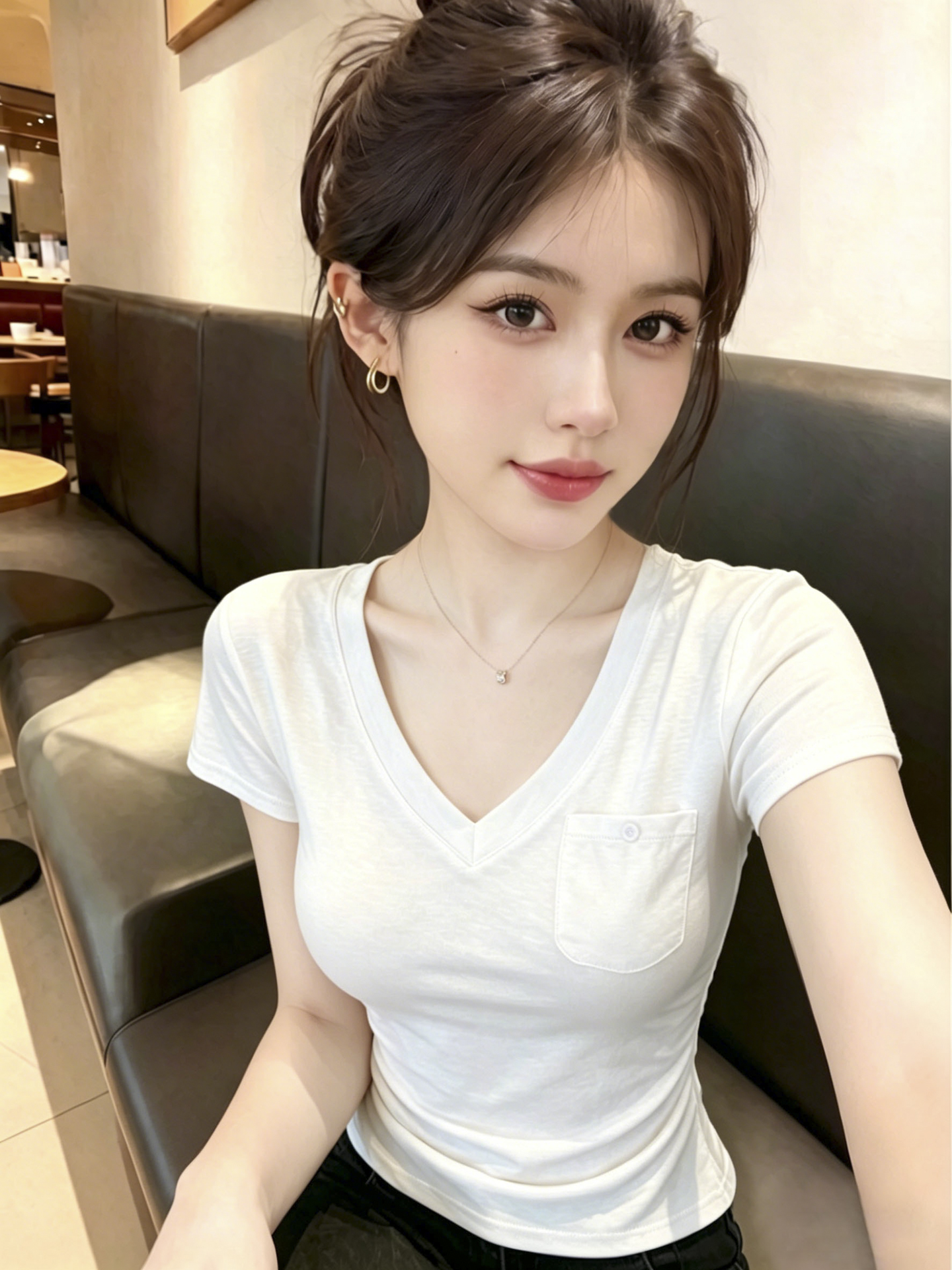 실사 단색 V넥 주머니 반팔 티셔츠 여성 여름 몸매 가꾸기 슬림해 보이는 쇼트 스타일 작은 키 꼬집기 벨트 어깨 패드 맨위 트렌디
