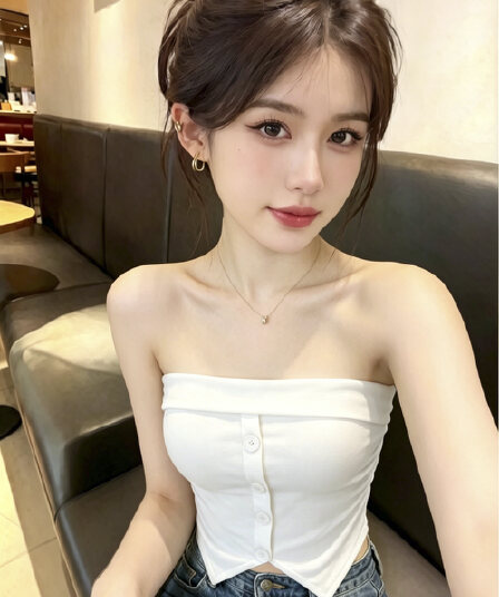 실사 핫걸 섹시함 오프숄더 튜브탑 조끼 벨트 가슴 패드 여성 가을 몸매 가꾸기 쇼트 스타일 이슬 뼈의 트임 맨위