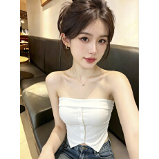 批发实拍 辣妹性感一字肩抹胸背心带胸垫女<b class='q'>秋</b>季修身短款露脐开叉上衣