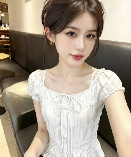 실사 한 부서 작은 키 달콤한 스타일 주름 레이스업 여성 셔츠 2026 여름 새로운 슬림해 보이는 연령 감소 맨위