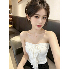批发实拍 两穿 挂脖褶皱带胸垫吊带背心抹胸女<b class='q'>夏</b>季修身显瘦短款美背