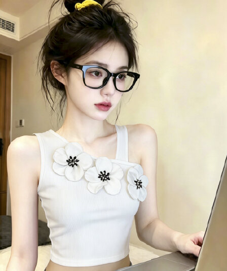 실사 섹시함 작은 심장 기계 슬림해 보이는 캐미솔 불규칙 레트로 3 차원 꽃 오프숄더 켜기 벨트 가슴 패드