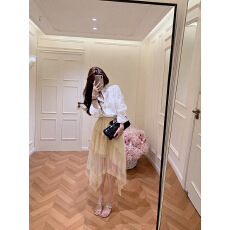批发实拍 2026秋冬复古麂皮绒拼接蕾丝网纱<b class='q'>半身</b>裙松紧腰氛围感中长裙