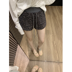 批发实拍 2026秋季美式辣妹豹纹高腰运动抽绳短裤女小个子阔腿裤