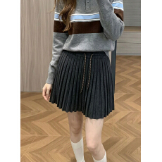 批发实拍毛呢百褶裙半身裙女<b class='q'>秋</b>冬高腰黑色短裙A字裙伞裙裙子
