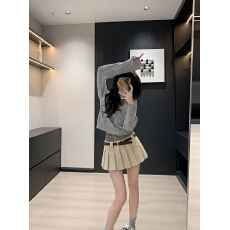 批发实拍 <b class='q'>秋</b>冬新款针织拼接高腰灯芯绒半身裙少女感百褶A字裙