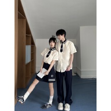 批发实拍情侣装夏季学院风男女短袖衬衫<b class='q'>套装</b>中小学生班服 毕业照