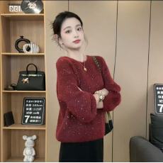 批发重工亮片圆领套头<b class='q'>毛衣</b>女2025秋冬新款宽松软糯<b class='q'>短款</b>针织打底上衣