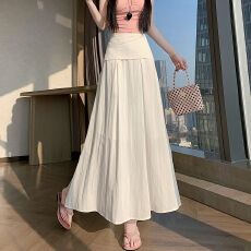 批发实拍 2026<b class='q'>春</b>夏法式腰部打褶收腰遮胯显瘦垂感a字半身长裙大摆伞裙