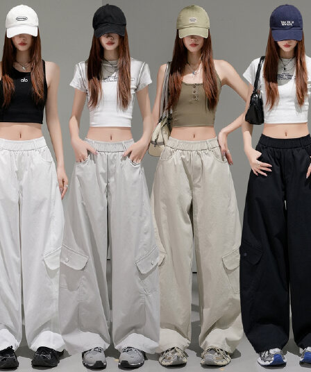 실사 2026 여름 아메리칸 허리밴드 슬림해 보이는 디자인 센스 핫걸 모통이 칼 바지 기타 주머니 넓은 다리 워크웨어 캐주얼 바지