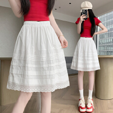 批发实拍 2026夏设计感松紧腰<b class='q'>甜美</b>打褶重工绣花白色a字半身裙中裙