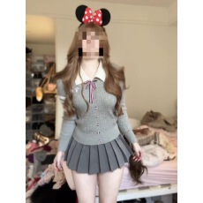 批发学院甜心学院风针织套装女<b class='q'>秋</b>冬POLO领毛衣百褶裙