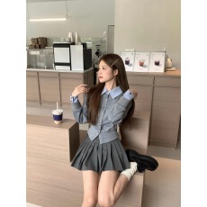 批发avenement/撞色翻领假两件针织衫外套千金学院风长袖上衣女<b class='q'>秋</b>冬