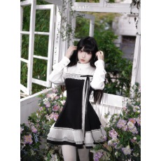 批发muggle studio 副线 法式<b class='q'>黑白</b>六片裁收腰大摆秋冬A字短<b class='q'>连衣裙</b>