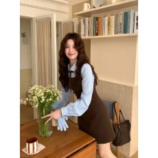 批发圣彼得学院】韩系高智感学院风撞色格纹减龄<b class='q'>假两件</b><b class='q'>连衣裙</b>