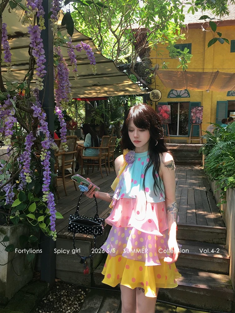 사탕 소녀 색상 도트 무늬 치마