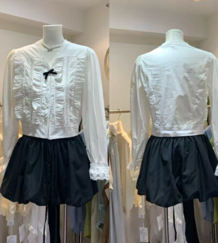 늦게 우산 우산 26 ss 향기로운 노래 Afterrhyme doll 부서 화이트 프릴 나비 매듭 셔츠 검정색 꽃밭 반바지