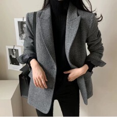 批发2025年秋装新款 纯色百搭羊毛呢西装外套女 韩国<b class='q'>东大门</b><b class='q'>代购</b>