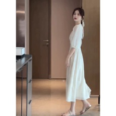 批发法式轻熟风白色连衣裙女夏季新款<b class='q'>时尚</b><b class='q'>大码</b>女装超好看减龄气质长裙