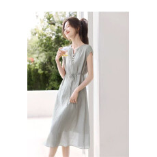 批发显瘦上衣<b class='q'>长裤</b>两件套2026夏新款时尚亚麻套装舒适轻薄透气连衣裙