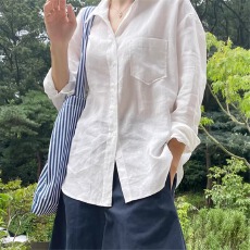 批发法式棉麻防晒白色衬衫女长袖薄款宽松外搭韩版衬衣天丝<b class='q'>亚麻</b>上衣夏