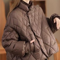 批发中国风复古盘扣女装轻薄款棉服女宽松大码加厚立领冬季棉衣外套女