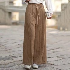 批发条形纹宽松阔腿裤女秋冬季时尚女装抽绳系带高腰直筒宽松版香蕉裤